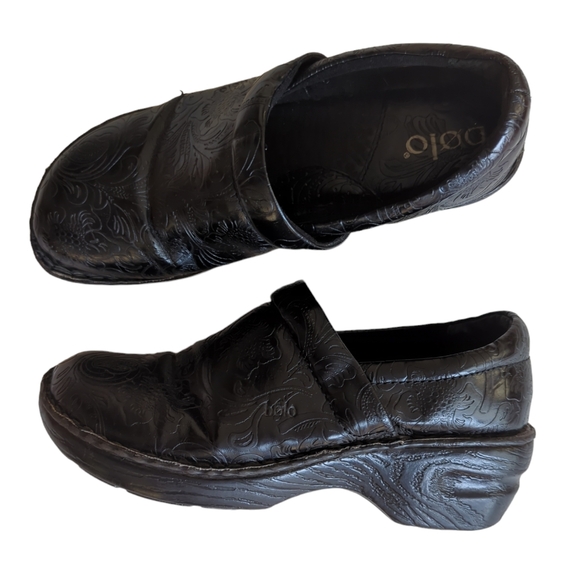 Bolo Etched Tooled Embossed Clog Wedge Nursing Shoes 9 Black - Picture 1 of 16